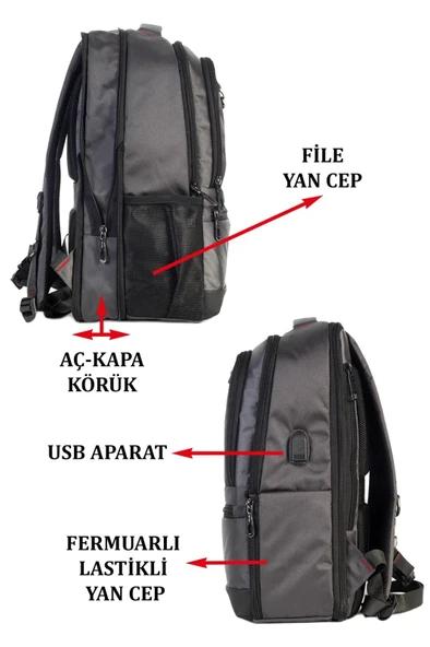 Dada 07 Körüklü 14-15,6 inç Laptop Bölmeli Sırt Çantası Usb Aparatlı Darbe Emici Koruma - 4