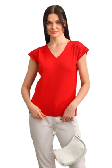 Kadın Triko V Yaka Omuz Ajurlu Askılı Atlet 12719 BGL-ST04219 - Resim 4