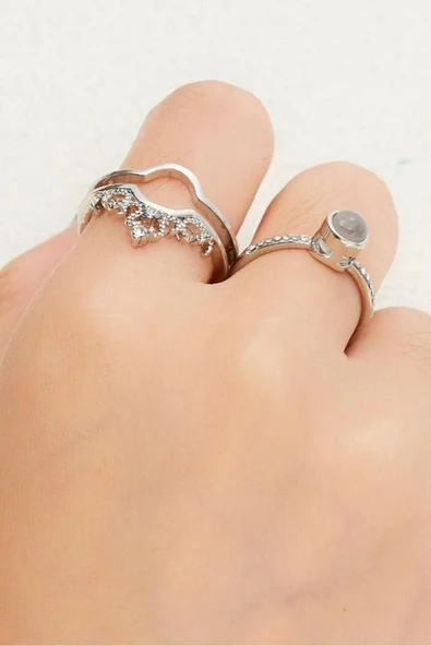 100 Dilde Seni Seviyorum Paslanmaz Çelik Gümüş Renk Kraliçe Tacı Projeksiyon Sevgiliye Özel Çift Yüzük - 4