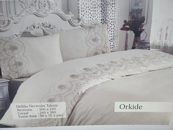 ORKİDE DELÜKS FRANSIZ ÇİFT KİŞİLİK NEVRESİM TAKIMI PUDRA