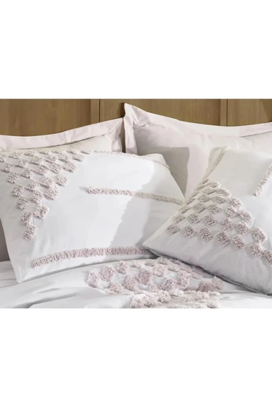 ŞAHESER PUFF  NAKIŞLI NEVRESİM TAKIMI ÇİFT KİŞİLİK BİANCA BEJ ürün görseli