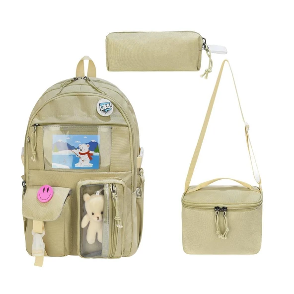 İlkokul Çantası 3'lü Takım Beslenme Çantası Kalemlik 42*30 Cm Anahtarlık ve Rozet Hediyeli ürün görseli