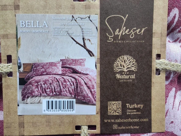 ŞAHESER ÇİFTKİŞİLİK NEVRESİM TAKIMI BELLA BORDO ürün görseli