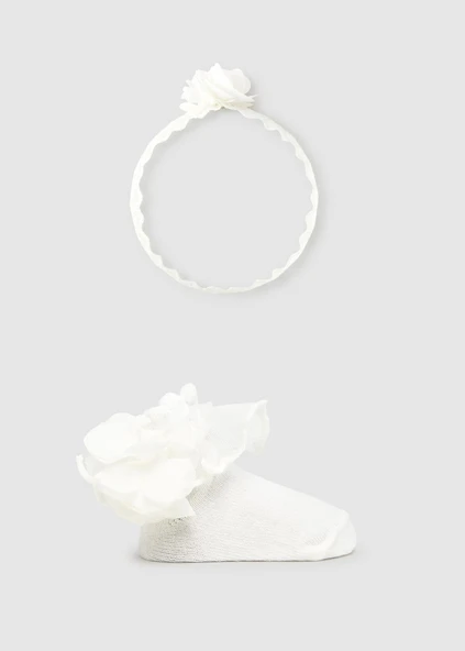 Mayoral Kız Bebek Süslü Çorap ve Saç Bantı Seti