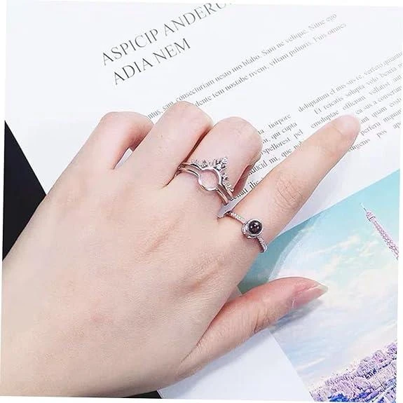 100 Dilde Seni Seviyorum Paslanmaz Çelik Gümüş Renk Kraliçe Tacı Projeksiyon Sevgiliye Özel Çift Yüzük - 8