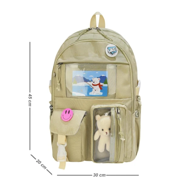 İlkokul Çantası 3'lü Takım Beslenme Çantası Kalemlik 42*30 Cm Anahtarlık ve Rozet Hediyeli - Resim 2