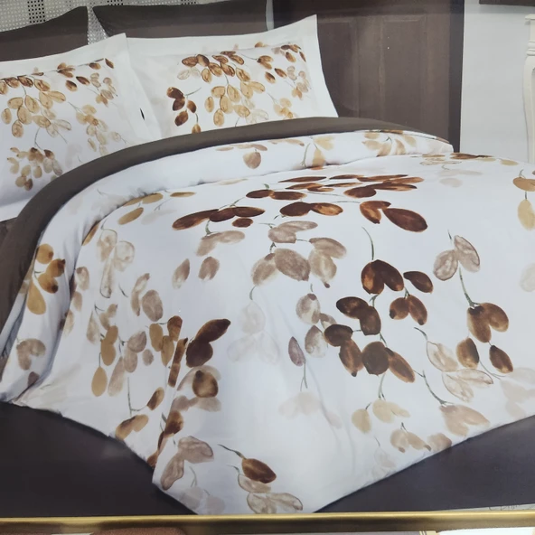 CEYLİNE ÇİFT KİŞİLİK PAMUK SATEN NEVRESİM TAKIMI SUFİ KAHVE - Resim 2