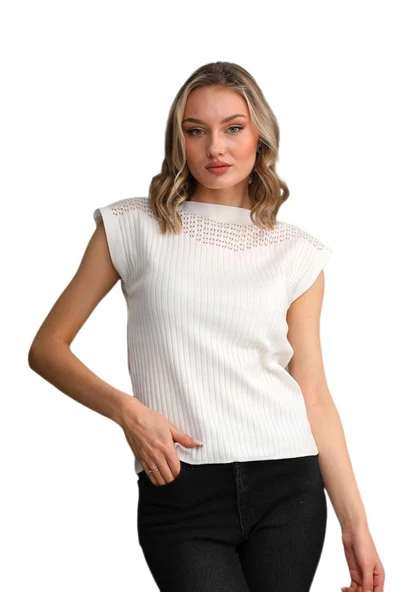 Kadın Triko Kayık Yaka Omuz Fitilli Askılı Atlet 12731 BGL-ST04220 - Resim 2