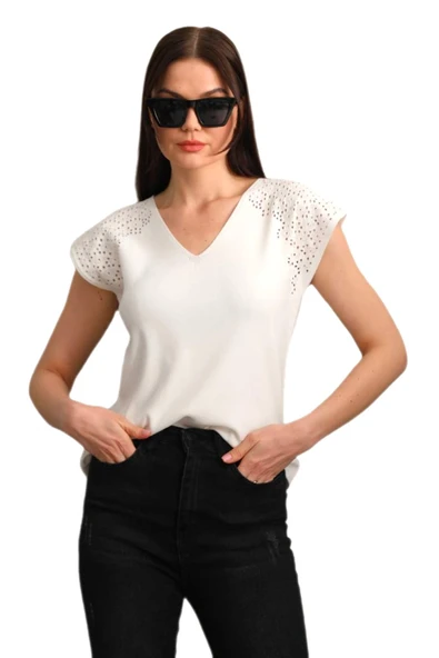 Kadın Triko V Yaka Omuz Ajurlu Askılı Atlet 12719 BGL-ST04219 - Resim 2