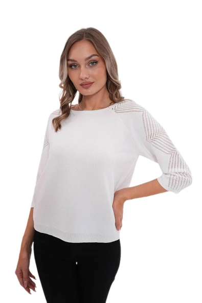 Kadın Sıfıryaka Simli Kol Detaylı Kazak 12763 BGL-ST04221 - Resim 2