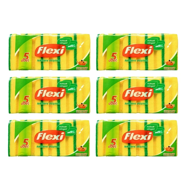 Flexi Oluklu Bulaşık Süngeri 5 li x 6 Adet ürün görseli