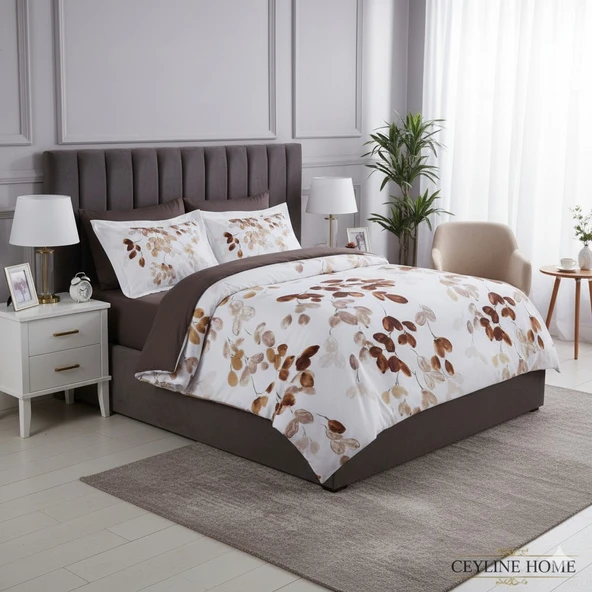 CEYLİNE ÇİFT KİŞİLİK PAMUK SATEN NEVRESİM TAKIMI SUFİ KAHVE ürün görseli