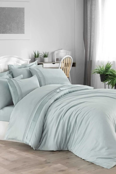 HCW NEVRÜRLÜ SATEN ÇİFT KİŞİLİK NEVRESİM TAKIMI EVA MİNT ürün görseli