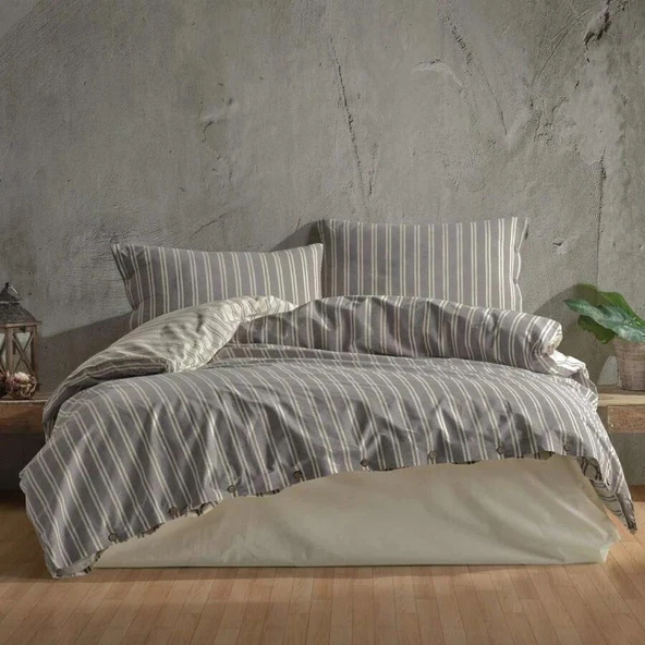CLASY RANFORCE ÇİFT KİŞİLİK BUTİK NEVRESİM TAKIMI MADRAS ANTRASİT - 3