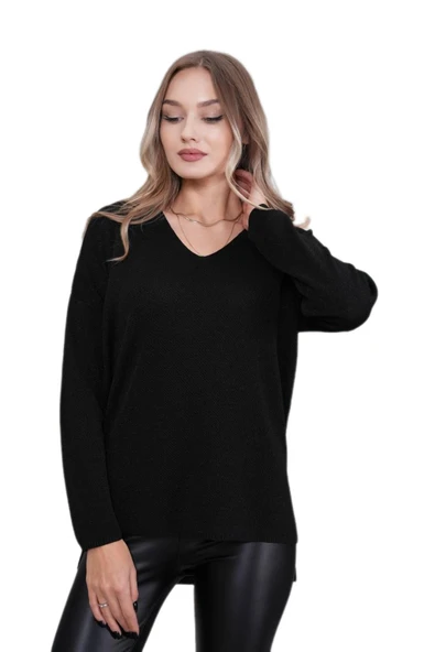 Kadın V Yaka Yaka Simli Kazak 12815 BGL-ST04225 - Resim 7