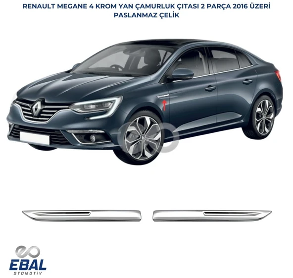 Renault Megane 4 Krom Yan Çamurluk 2 Parça 2016-2020 Model Arası Uyumlu P.Çelik ürün görseli