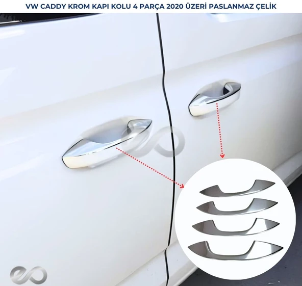 VW Caddy Krom Kapı Kolu 4 Kapı 2020> Paslanmaz Çelik ürün görseli