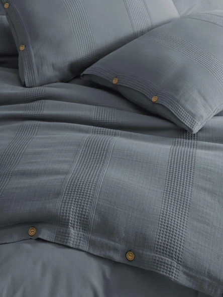 ŞAHESER ÇİFT KİŞİLİK BRUNO JAKARLI NEVRESİM TAKIMI MAVİ - Resim 2