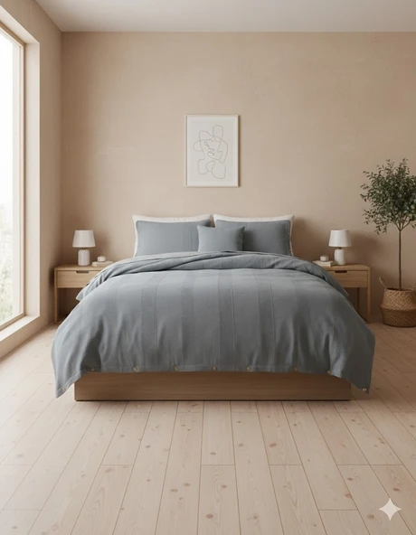 ŞAHESER ÇİFT KİŞİLİK BRUNO JAKARLI NEVRESİM TAKIMI MAVİ ürün görseli 1