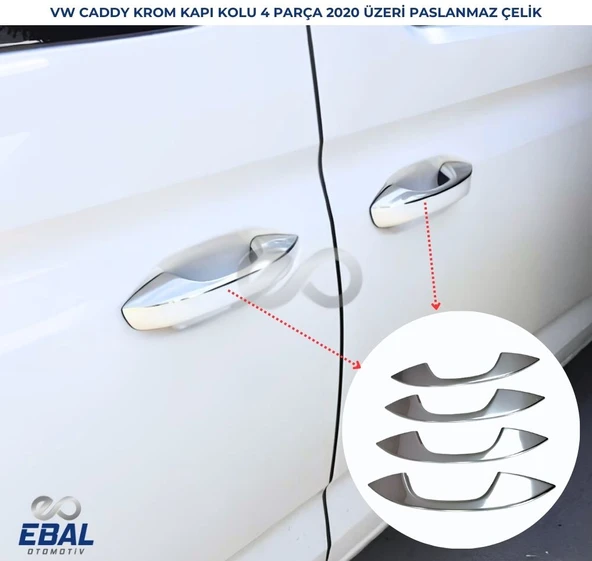 VW Caddy Krom Kapı Kolu 4 Kapı 2020> Paslanmaz Çelik - Resim 4