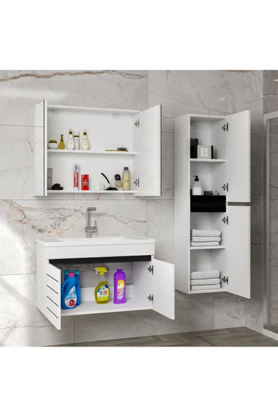 Dark Line (80 35) 115 Cm Ayna Dolaplı Boy Dolaplı Lavabolu Mdf Banyo Dolabı Seti-Hazır Kurulu- - 2