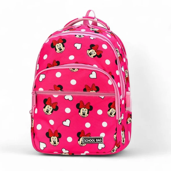 İlkokul Çantası 3'lü Takım Beslenme Çantası Kalemlik 42*30 Cm Kız Çocuk Okul Çantası Minie - Resim 6
