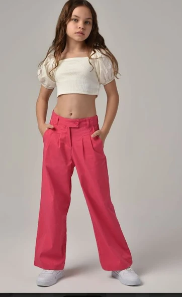 Çikoby Beyaz Pantolon Pembe Bluz Kız Takım