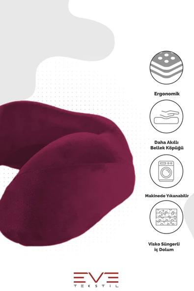 Ortopedik Boyun Yastığı Visco Boyun Destekli Seyahat Hipoalerjik Yastık 8 Farklı Renk - 6