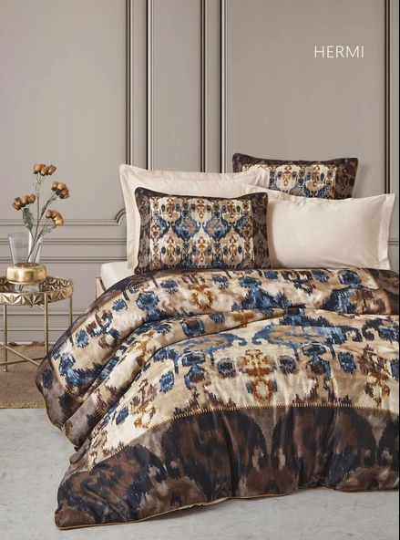 CLUP COTTON ÇİFT KİŞİLİK PAMUK SATEN NEVRESİM TAKIMI HERMİ KAHVE - 3