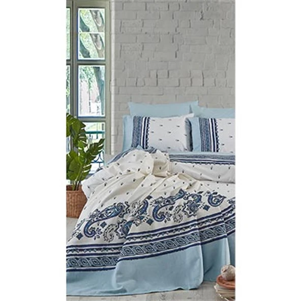 COTTON LİFE ÇİFT KİŞİLİK NEVRESİM TAKIMI PAİSLEY MAVİ
