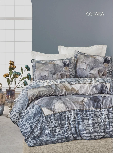 CLUP COTTON ÇİFT KİŞİLİK PAMUK SATEN NEVRESİM TAKIMI OSTARA DENİM - Resim 4