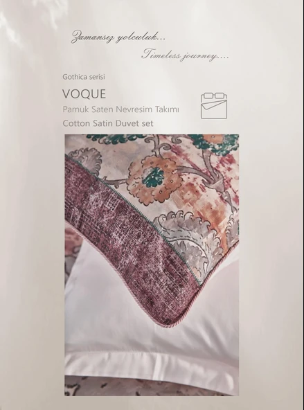 CLUP COTTON ÇİFT KİŞİLİK PAMUK SATEN NEVRESİM TAKIMI VOQUE PUDRA ürün görseli