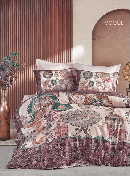 CLUP COTTON ÇİFT KİŞİLİK PAMUK SATEN NEVRESİM TAKIMI VOQUE PUDRA - Resim 2