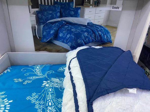 CEYLİN TEK KİŞİLİK NEVRESİMLİ ÖRTÜ SETİ GINATA MAVİ - Resim 2