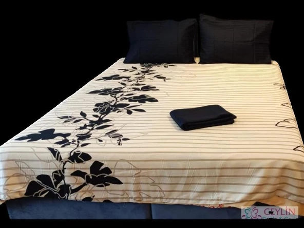 ÇİFT KİŞİLİK PAMUK SATEN NEVRESİM TAKIMI BEJ SİYAH - Resim 3