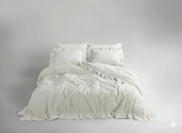 STONEWASHED NEVRESİM TAKIMI TEK KİŞİLİK SNOWWHİTE - Resim 3