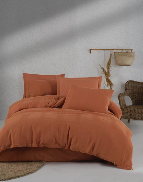 ŞAHESER ÇİFT KİŞİLİK BRUNO JAKARLI NEVRESİM TAKIMI TURUNCU - Resim 4