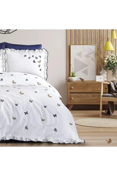 NAZİK SATEN NEVRESİM TAKIMI ÇİFT KİŞİLİK LAURA KREM - Resim 3