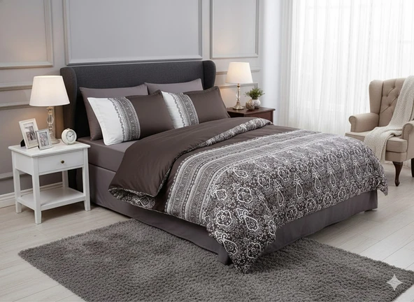 CLASY PAMUK SATEN ÇİFT KİŞİLİK NEVRESİM TAKIMI NOBEL KAHVE ürün görseli