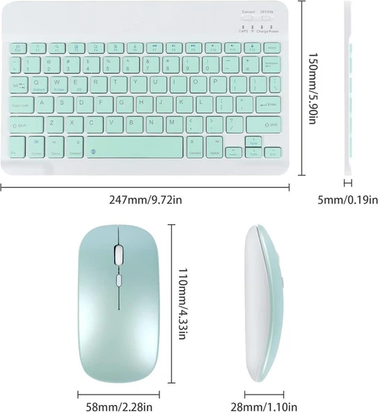 Doogee T10W 10.1" Uyumlu Kablosuz Bluetooth Şarjlı Klavye Mouse Seti - Yeşil - Resim 7