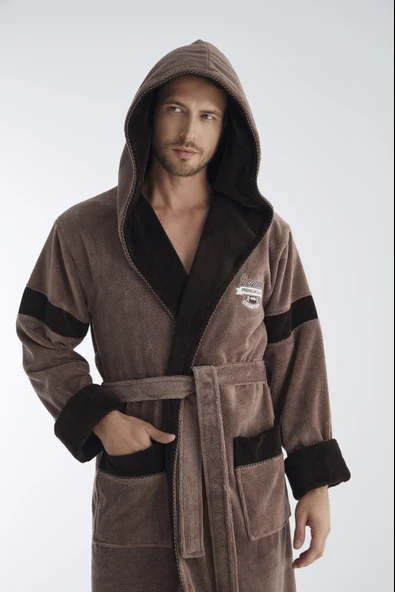 LEGEND Nakış Triga Bukle  Bambu Cotton Erkek Bornoz - Resim 2