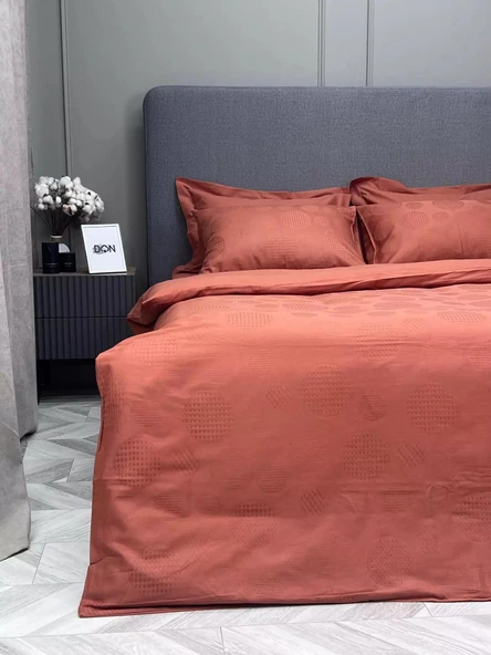 ŞAHESER JAKARLI NEVRESİM TAKIMI ÇİFT KİŞİLİK DORİAN KİREMİT - Resim 4