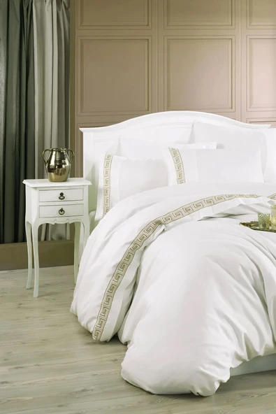 HCW SATEN NAKIŞLI ÇİFT KİŞİLİK NEVRESİM TAKIMI HELEN - Resim 3