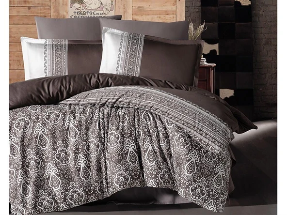 CLASY PAMUK SATEN ÇİFT KİŞİLİK NEVRESİM TAKIMI NOBEL KAHVE - Resim 3