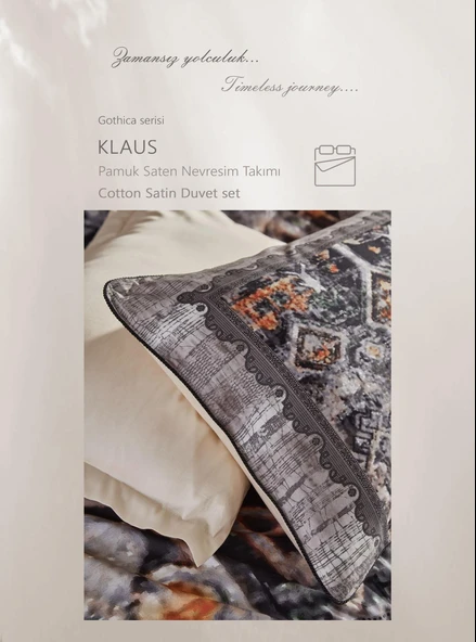 CLUP COTTON ÇİFT KİŞİLİK PAMUK SATEN NEVRESİM TAKIMI KLAUS GRİ - 3