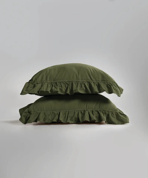 STONEWASHED NEVRESİM TAKIMI ÇİFT KİŞİLİK CAPULET OLİVE - Resim 2