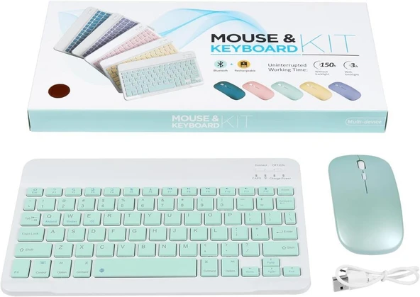 Doogee T10W 10.1" Uyumlu Kablosuz Bluetooth Şarjlı Klavye Mouse Seti - Yeşil - Resim 8