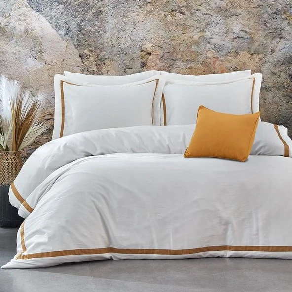 NAZİK SATEN NEVRESİM TAKIMI ÇİFT KİŞİLİK CARİSMA HARDAL KİREMİT - Resim 2