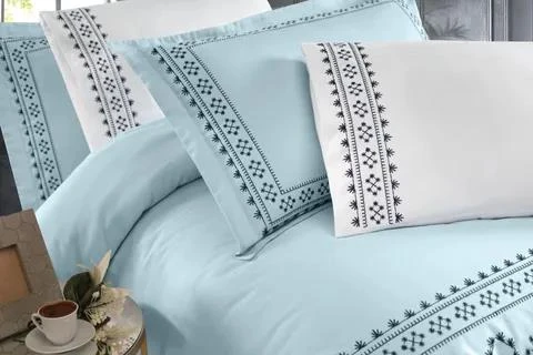 NAKIŞLI PAMUK SATEN NEVRESİM TAKIMI ÇİFT KİŞİLİK AKASH - Resim 3