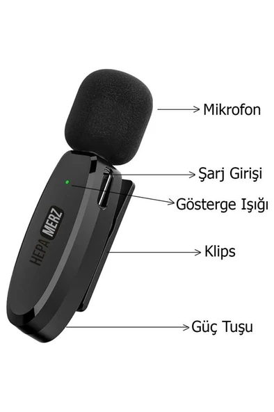 Hepa Merz R-32 Kaliteli Çiftli Kablosuz Yaka Mikrofonu 3in1 İphone Type-c ve 3.5mm Jack - 2